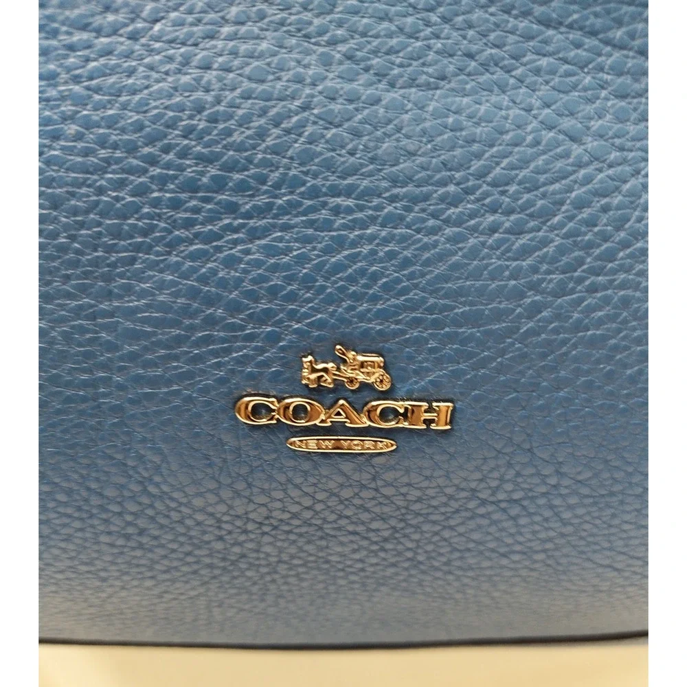 Coach Blue Leather Double Handles Zipper Closure Satchel Shoulder Bag